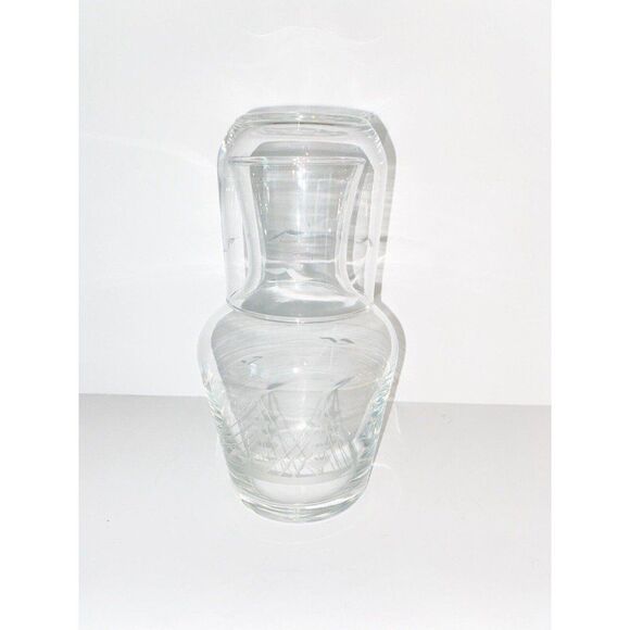 Bedside Water Carafe With Glass -Boat Etchings - Picture 1 of 4